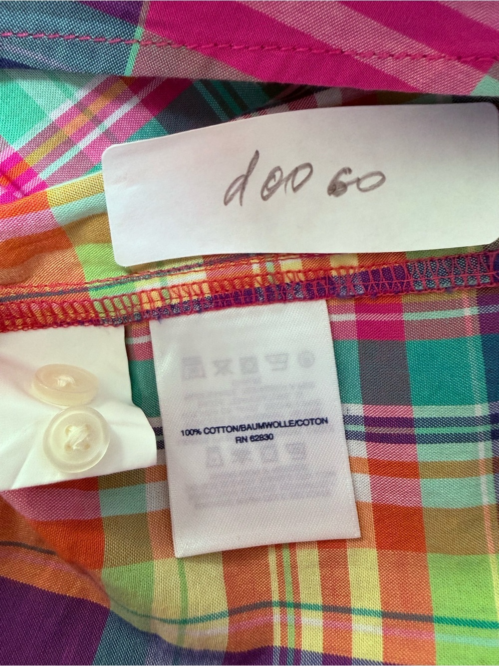 NWT Lands’ End Madras Plaid Shirt Dress Women’s 2 Pink Cotton Button Front - Picture 8 of 8